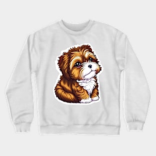 A Brown Havanese Puppy with Golden, Cream & White Highlights Crewneck Sweatshirt